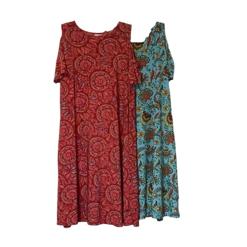 MOUNTAIN MAMAS Cold Shoulder Floral Feather Print Pocket Dress Bundle Size S/M